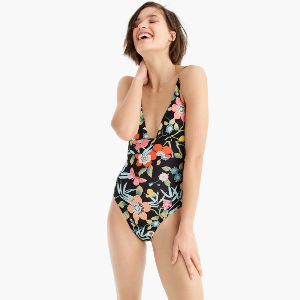J. Crew Deep V-neck French One Piece Swimsuit Size 8 NWT